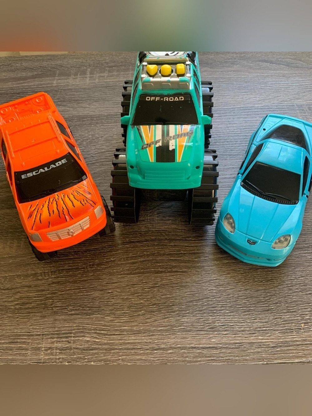 3 Toy Trucks, 1 Has Battery & Sound  - Color Teal & Orange
